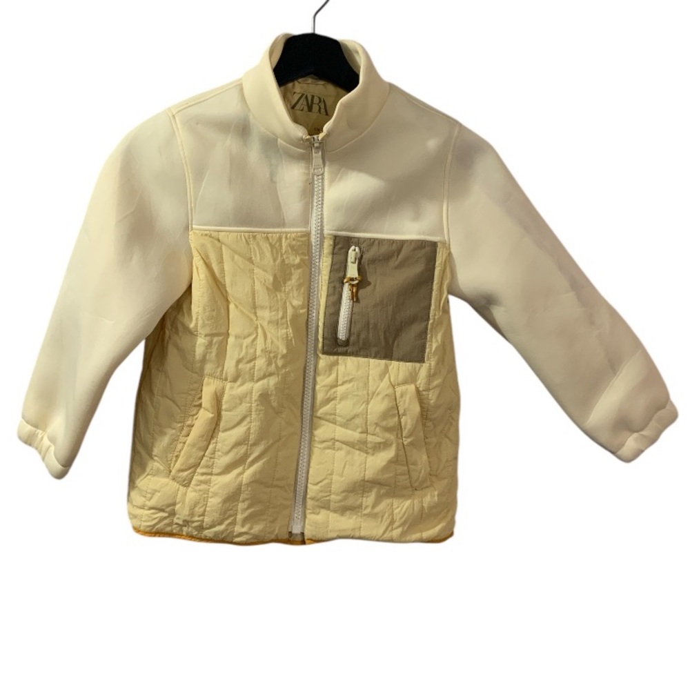 ZARA Girls Neoprene Combination Puffer Jacket Cream Yellow Size 7 Layer Outdoor